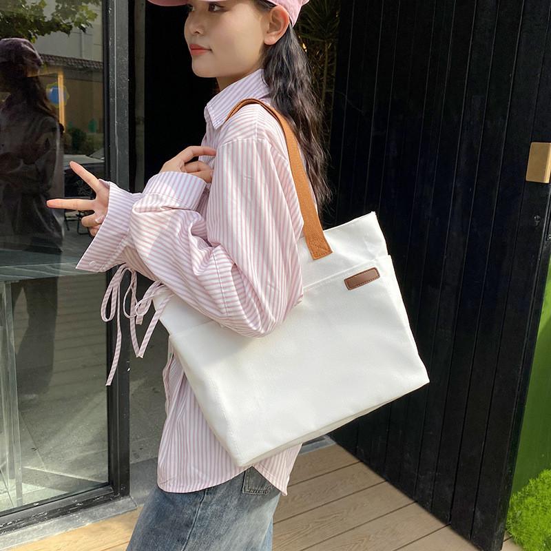 Canvas Bag Japanese Literary Large Capacity Shoulder Bag Female Student Tutoring Bag Korean Pure Color Commuter Ladies Handbag