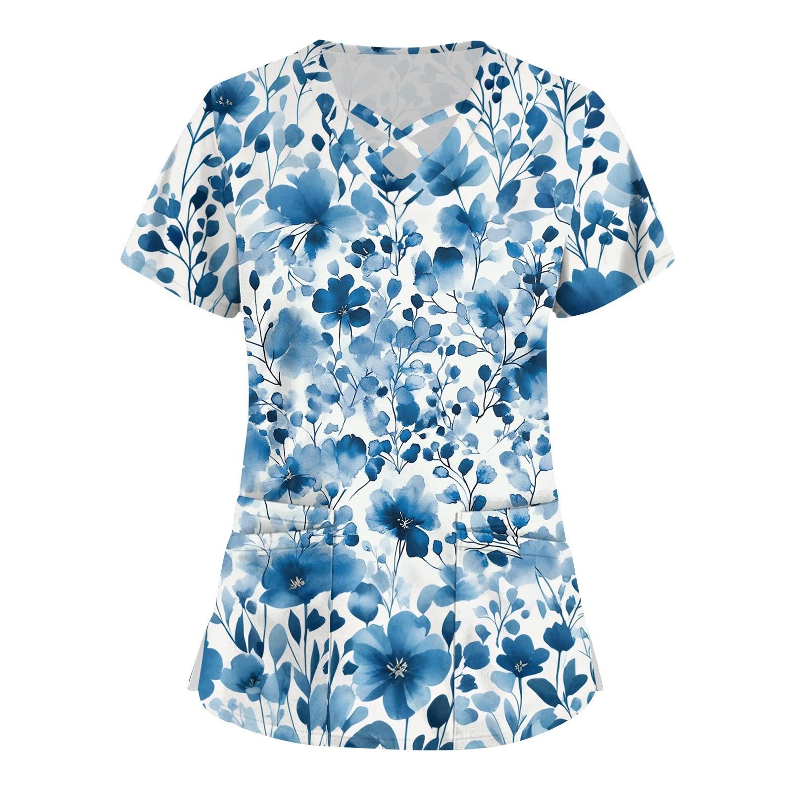

Женский топ с коротким рукавом и V-образным вырезом, принтом и карманом Dry-nurse XL синий