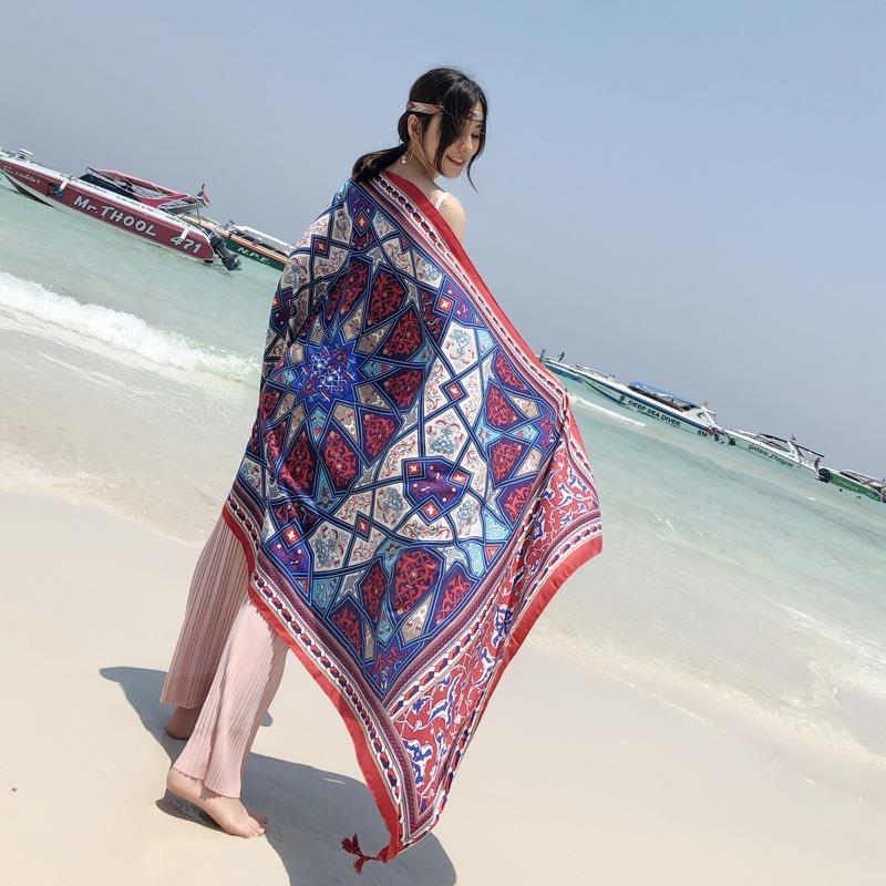 Women Oversized Printed Ethnic Style Neck Scarf Summer Beach Vacation Sunscreen Shawl