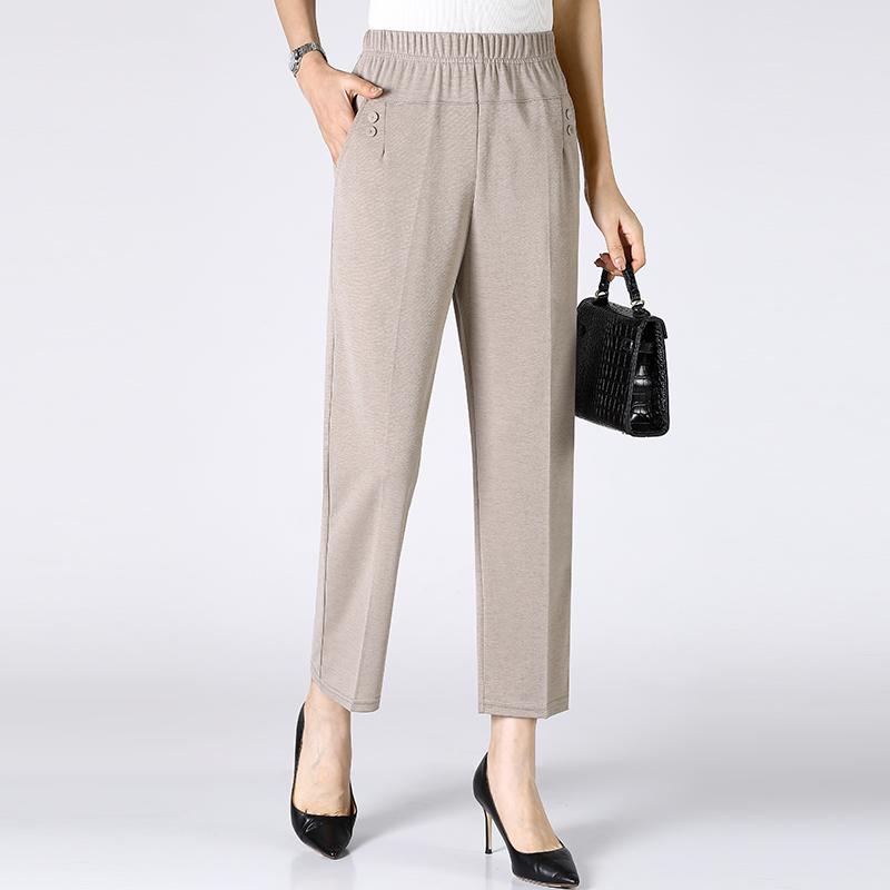 Thin Breathable Elastic Pants Women's Solid Color High Waisted Loose Casual Pants Middle-aged Elastic Straight Leg