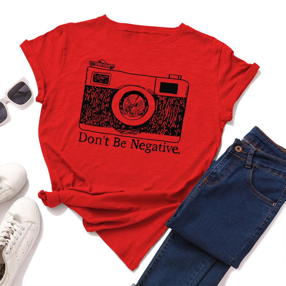 

Хлопковые Свободные Женские Футболки с Коротким Рукавом и Принтом Камеры с Круглым Вырезом S красный