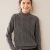 Women's Heavyweight Cashmere Jacquard Sweater - Thick Half-High Neck, Long Sleeve, Winter Knit Pullover