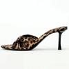 Fashion High Quality Brand Designer Slippers for Women Summer 2025 Sexy Leopard Thin Heels Comfortable Mesh Bowknot High Heel Sandals
