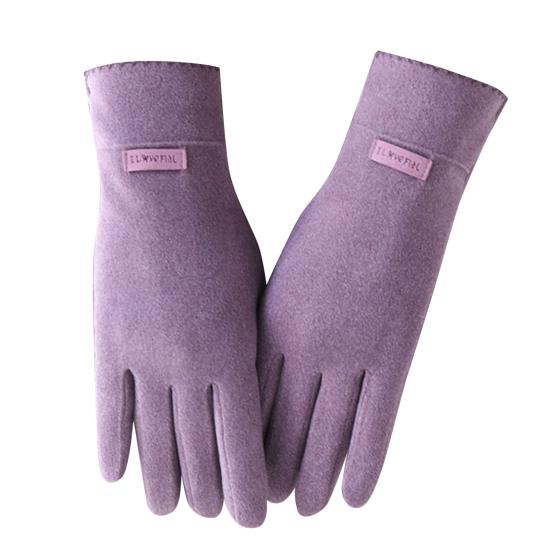 1 Par Luvas Femininas Estilo Coreano Corta-vento Cor Sólida Espessas com Logotipo de Letra Outono Inverno Forro de Lã Tela Sensível ao Toque Dedo Inteiro para Dirigir