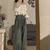 Damen Jeans Herbst/Winter High-Waist Weite Beine - Amerikanischer Retro-Stil, Lockere Passform, Bodenlange Hose