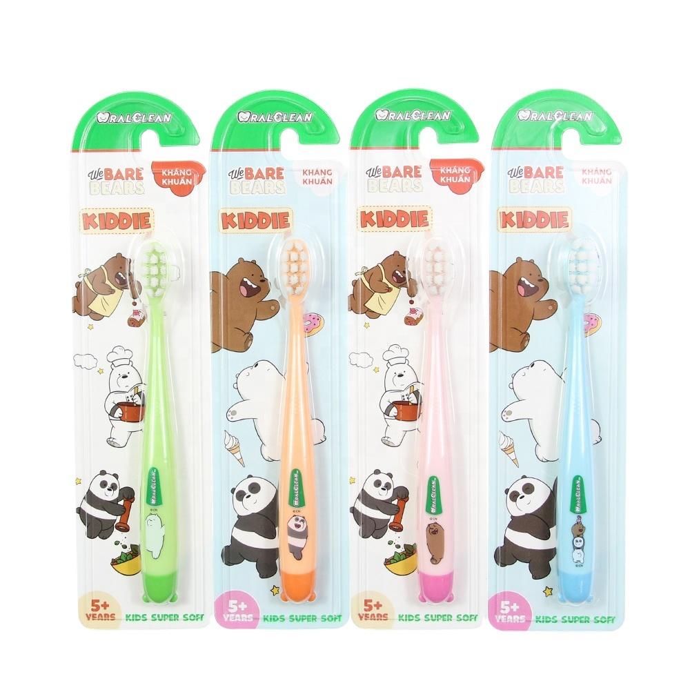 Cute Cartoon Four Colors Kids Plastic Toothbrush for Home Individual Blister Card Package Toothbrush синий