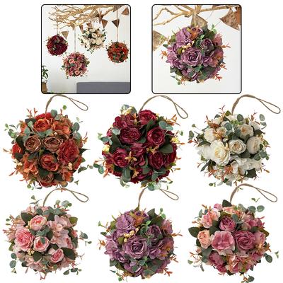 Artificial Hanging Flower Ball, 20 Cm Diameter Fake Floral Decoration For Wedding Ceremony Or Home Indoor Outdoor Garden Decor