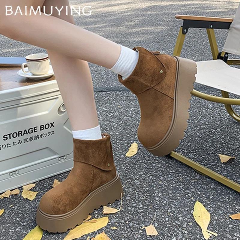Platform Women Snow Ankle Boots Suede Short Plush Cotton Flats Shoes 2025 Trend Warm Casual Cozy Non-slip Winter Botas De Mujer