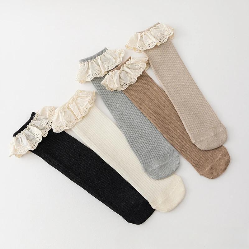 Instagram Children's Lace Socks No Heel Over Knee Mid Length Socks Newborn Baby Cute Socks Four Seasons Spring and Autumn