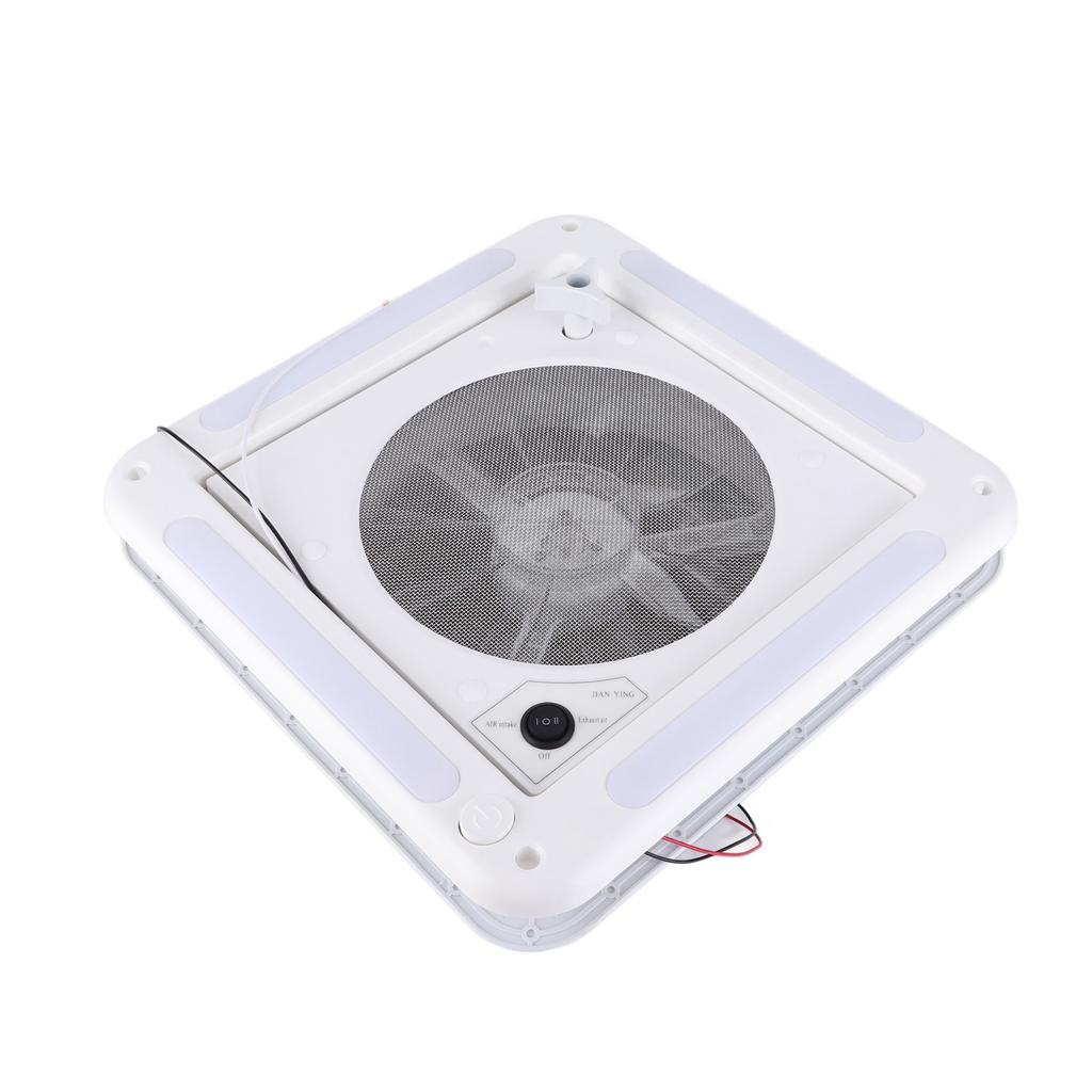 RV Roof Vent Fan 12V 360x360mm 10 Blades Dual Mode Air Inlet Outlet 4 LED Light for Camper Van Trail