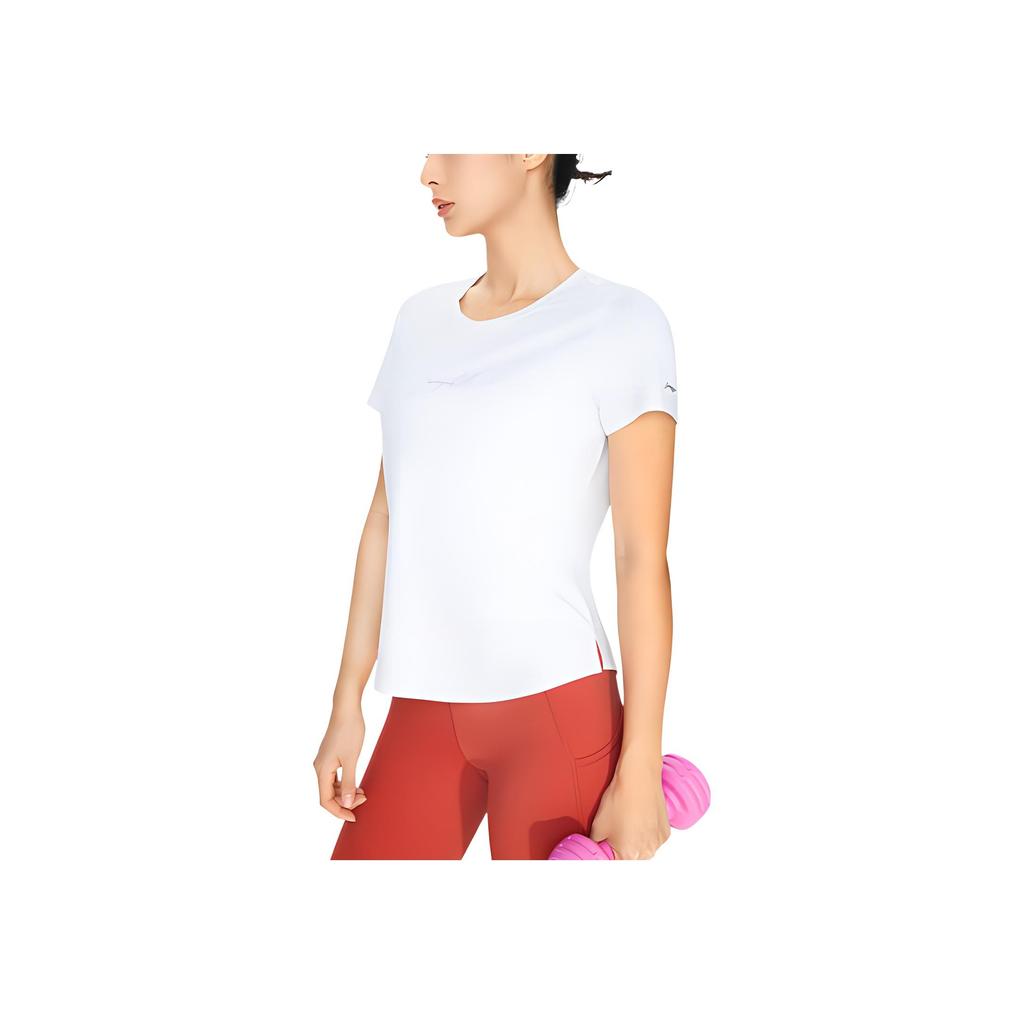 Li Ning Fitness Series Casual Solid Color Letter Quick-Dry Cool Short Sleeve T-Shirt Women Tops White ATSS406-8