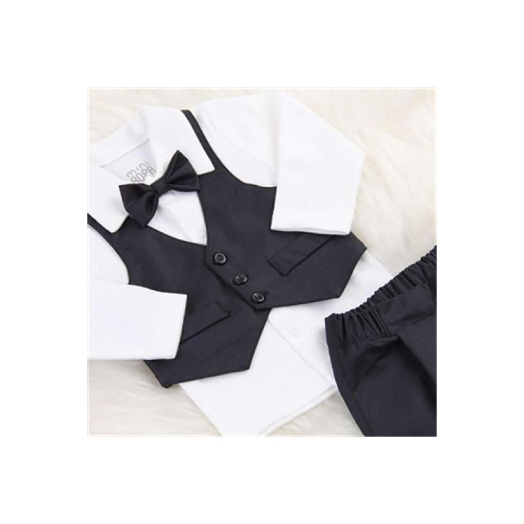 Miniropa Plain Black 3-piece Baby Set With Bow Tie And Vest