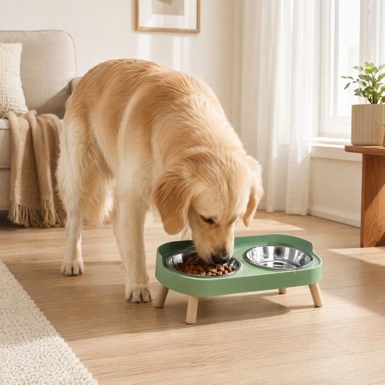 Nostalgie Elevated Cat Bowl, Dual 13.53oz Stainless Steel Bowls, Non Spill Bowl with Raised Stand, Pet Food And Water Set for Indoor Cats