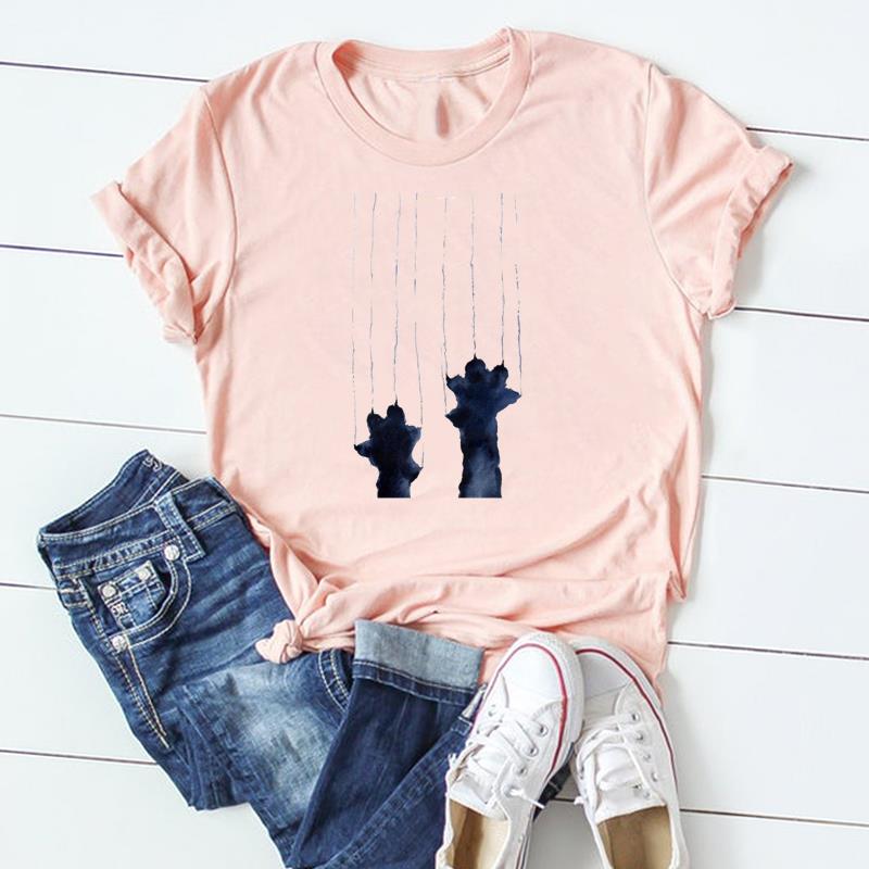 (Asian Size) Tshirt Lady Cartoon T Tee Top Women Print Fashion Clothes Female Clothing Short Sleeve Cat Animal Pet Graphic T-shirt