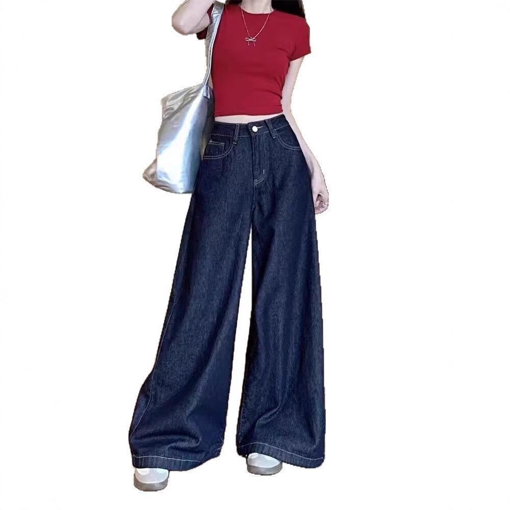 Women's High-Waisted Retro Wide-Leg Jeans in Deep Blue