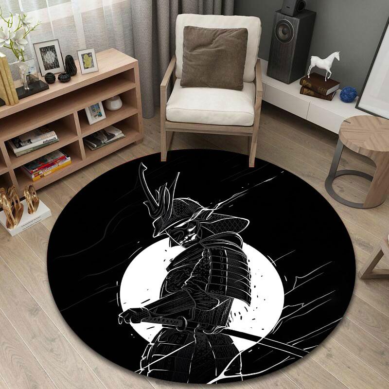 Artistic Round Minimal Multicolor Accent Rug, Non-Slip Floor Mat for Laundry Room