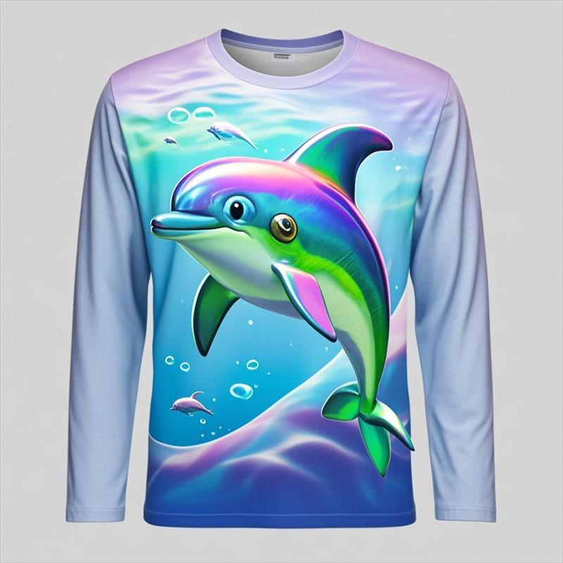 Hot Sale Colourful 3D Dolphin Men's Women's Kids Fashion Slim T Shirt 3D Printing Long Sleeve Casual Shirt