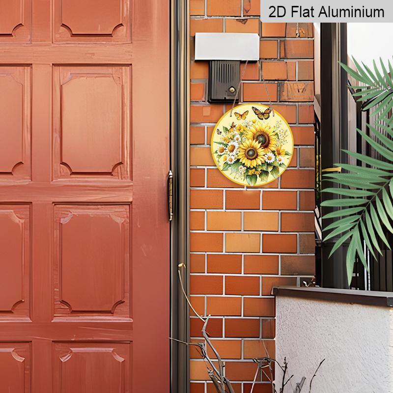 2D Flat Aluminum Retro Sunflower-Themed Wall Art 7.87 Inches X 7.87 Inches Rustic Style Perfect for Gardens, Farmhouses, Bars, Cafes, Parties, Front