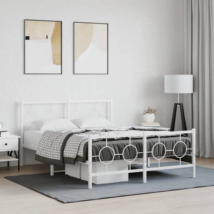 VidaXL Cadre de Lit Métal avec Tête de Lit Pied de Lit, Lit Double avec Sommier à Lattes, Lit Adulte avec Pied Chambre, 376293