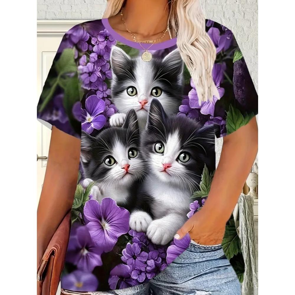 Summer Women's T-shirt Creative Fun Animal 3D Printed Short Sleeved T-shirt Fashionable Comfortable Soft Breathable Large Loose T-shirt