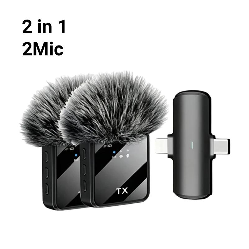 3-in-1/2-in-1 Kabelloses Ansteckmikrofon für iPhone/Android, Duale Geräuschunterdrückung, Mini 1-zu-2-Mikrofon für Live-Übertragung, Gaming, Videoaufnahme