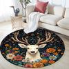Deer Floral Round Area Rug,Carpet Rug for Living Room Bedroom Sofa Playroom Decor,Non-slip Floor Mat