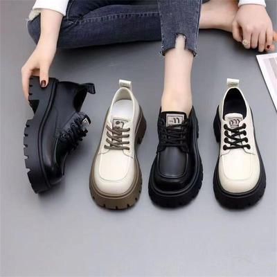 Thick-soled Soft Leather British Style New Lace-up Small Leather Shoes Retro Thick-heeled Single Shoes