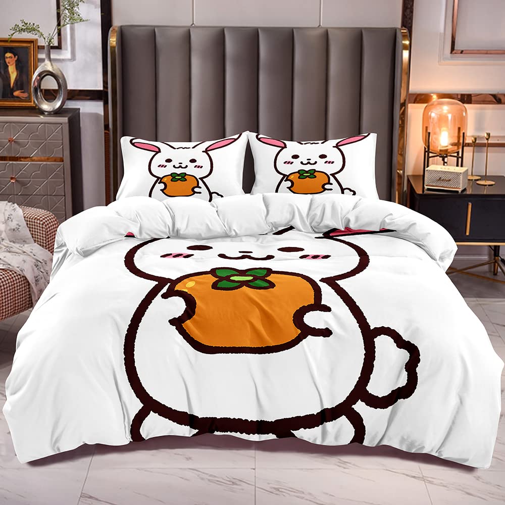 Cute Rabbit Duvet Cover Watercolor Sketch Of Sleeping Single White Easter Bunny Room Decorative Bedding Set For Girls Children