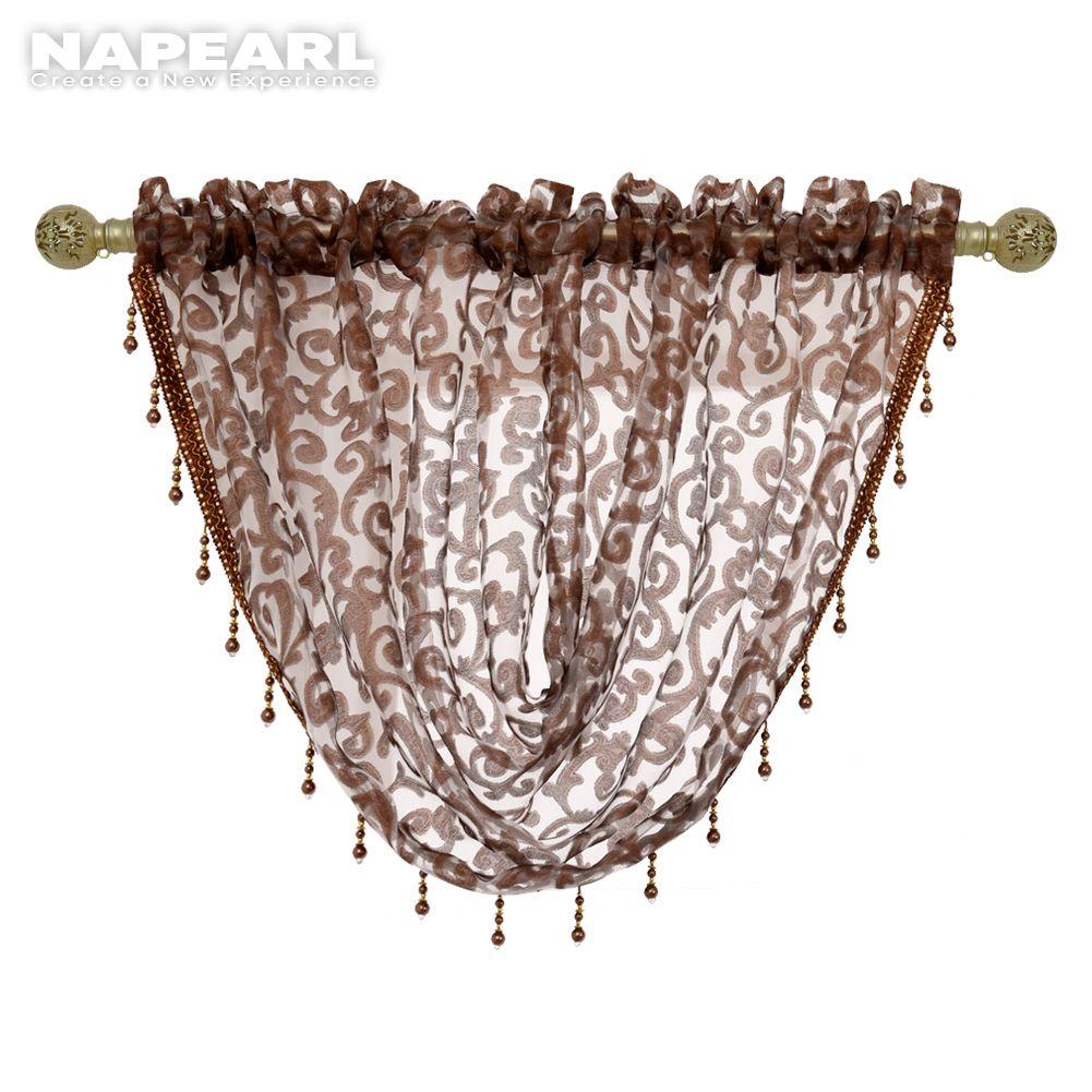 1PC NAPEARL Modern Beaded Jacquard Flower Tulle Curtain Valance for Window Decor