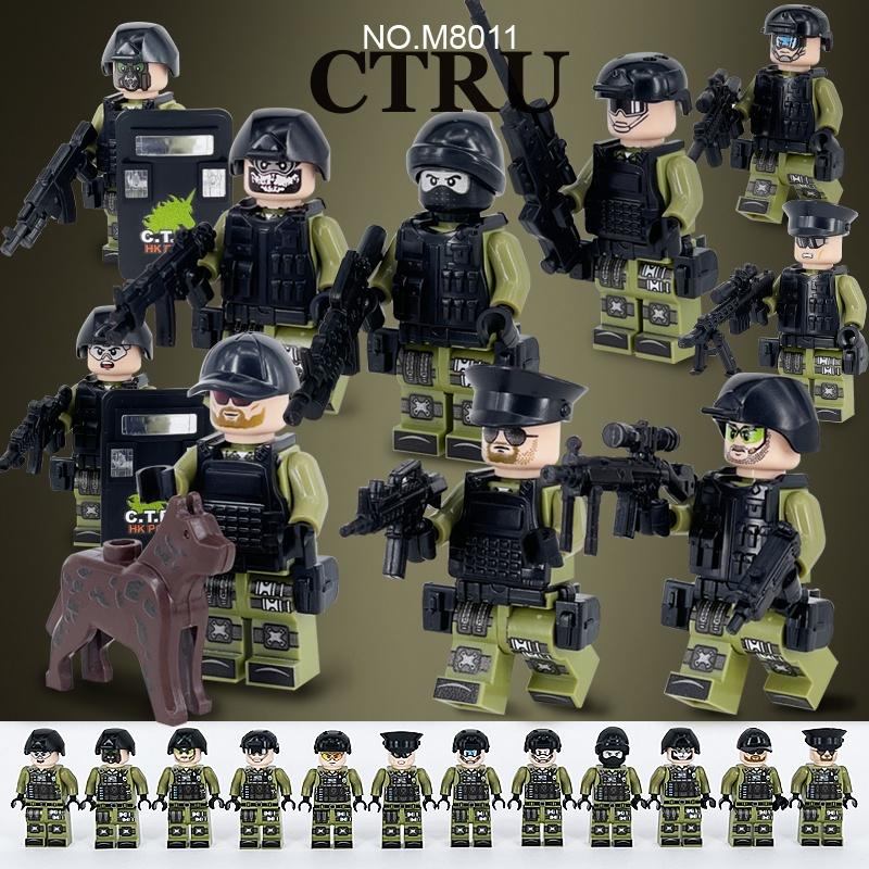 12 Teile/satz SWAT Stadt Polizei CTRU Spezielle Polizist Team Bausteine ​​Puppe mit Zubehör Camouflage Minifiguren Kinder Diy Ziegel Spielzeug junge Geschenke