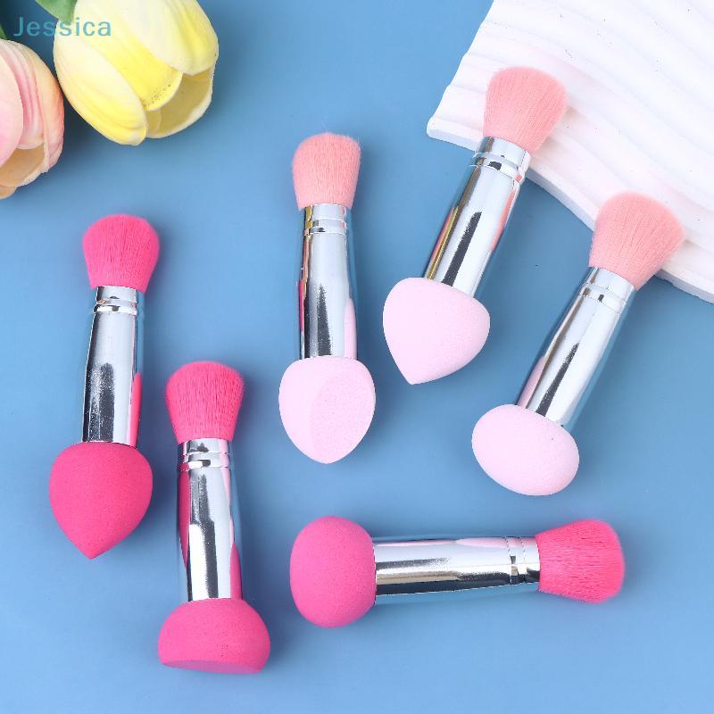 2-in-1 Multi-Purpose Makeup Tool Double-Ended Beauty Sponge & Blush Brush For Foundation, Powder & Blush