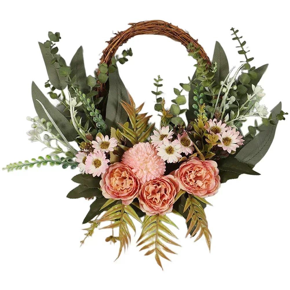 Floral Artificial Wreath for Wall and Door Decoration Featuring Fabric and Plastic Construction for Weddings and Events