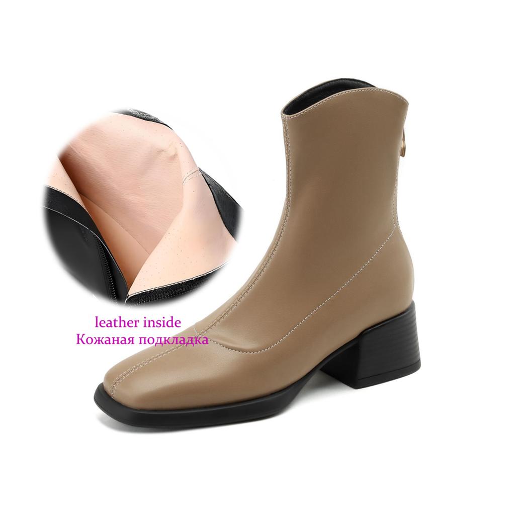 Krazing Pot Mikrofaser Herbst Winter Schuhe Dicke Mittelhohe Absätze Größe 43 Chelsea Boots Aprikose Reißverschluss Stiefeletten