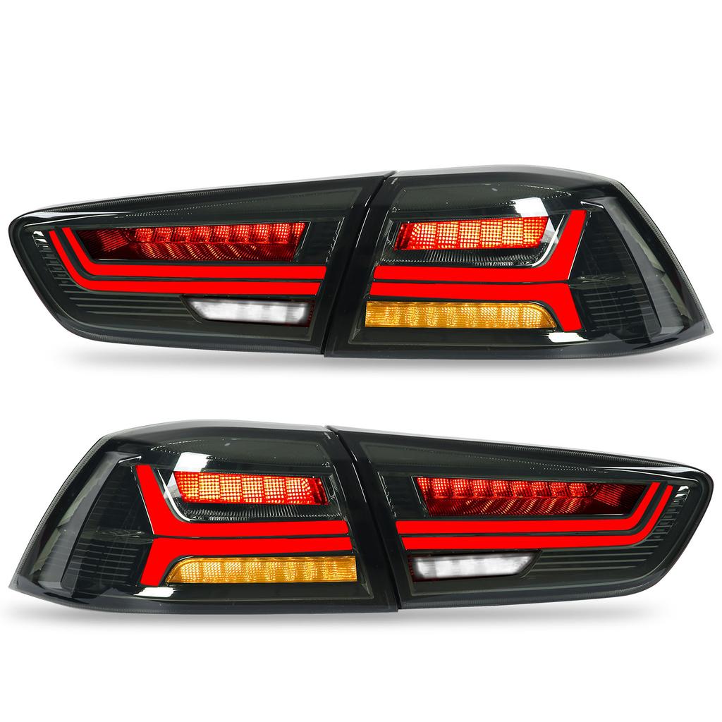 Full LED Dynamic Tail Lights Smoke Lens With Welcome Light Replacement for Mitsubishi Lancer Evo X 2008‑2017