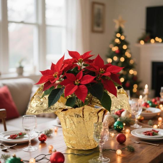 10 Yard Floral Foil Plant Pot Covers Red/Golden Matte Texture Plant Pot Wrapping Paper for Christmas Home Flower Pot DIY Decor