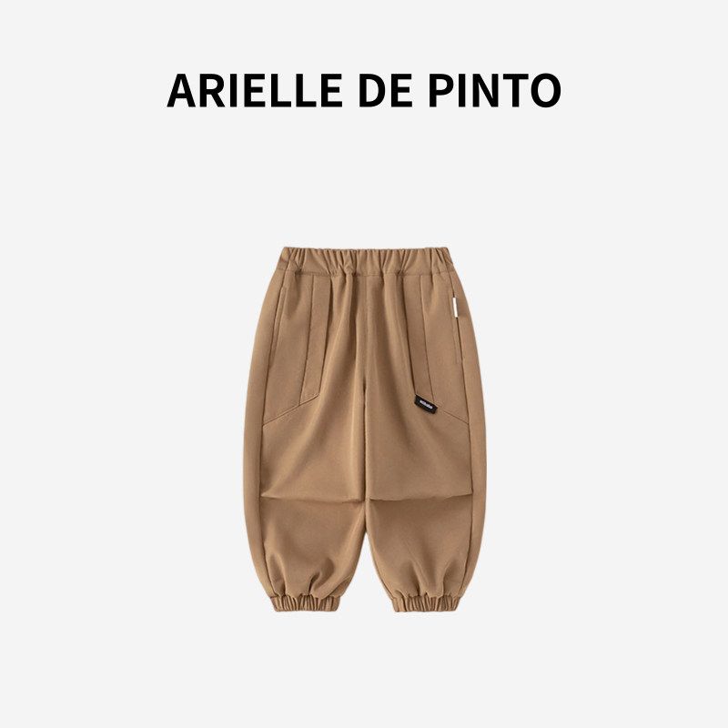 French Arielle De Pinto Boys Fleece-Lined Pants Winter Loose Stylish Jogger Pants Trendy Casual Long Pants Kakh 140