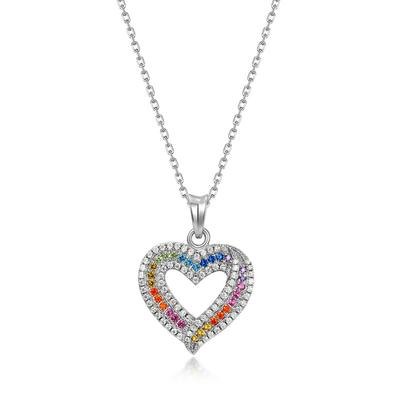 New Heart-shaped Rainbow Zircon Pendant Female S925 Silver Full Inlaid Treasure Love Necklace