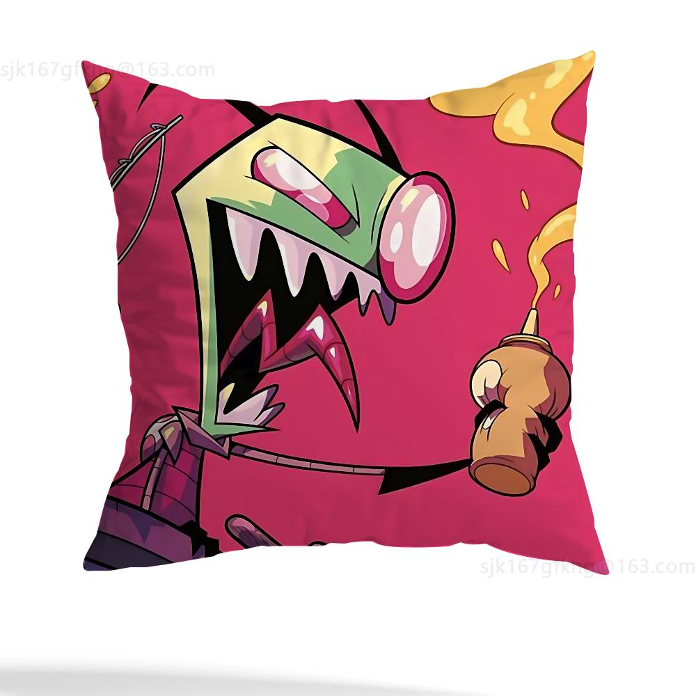Green Invader ZIM Pillow Case Square Double-Sided Printing Short Plush Sofa Cushion Cover Bedroom Bedside Pillow