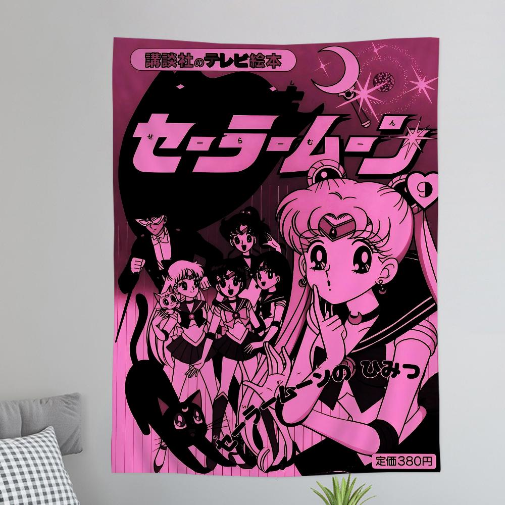 Sailor Moons Comic Cover Hanging Bohemian Tapestry Hanging Tarot Hippie Wall Rugs Dorm Japanese Tapestry