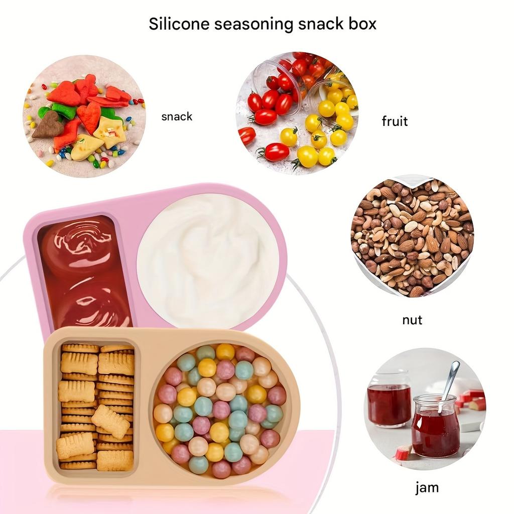3er-Pack Silikon-Snackbehälter 2 Fächer Wiederverwendbare Snackle Box mit Deckeln für Snacks, Salatdressing & Meal Prep Lebensmittelaufbewahrung