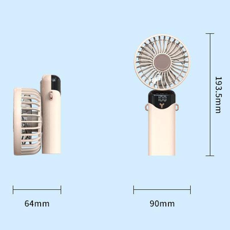 Mini Ventilador USB Portátil Ventilador Pequeno Silencioso Portátil com Display Digital LED Inteligente Ventilador Recarregável Dobrável de 6 Velocidades
