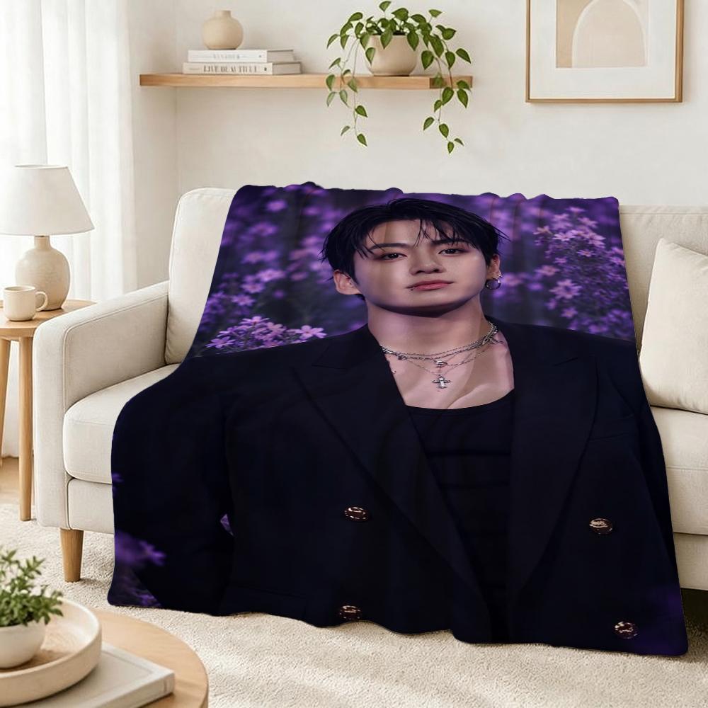 Young Man Against Purple Floral Background Theme Blanket Cozy Comfortable Throw Blanket For Living Room Sofa Bedroom Bed Lightweight Home Decor