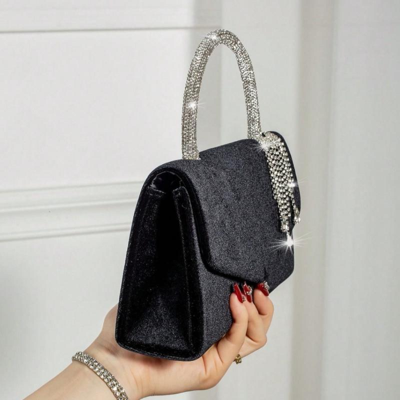 Lady Autumn Winter Vintage Velvet Flap Evening Bag Dress Tassel Handbag Banquet Bag Prom Party Bag Tote Chain