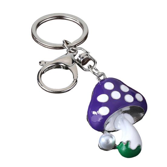 Zinc Alloy Keychain Pendant Dripping Process Key Ring with Imitation Pearl Cartoon Mushroom H