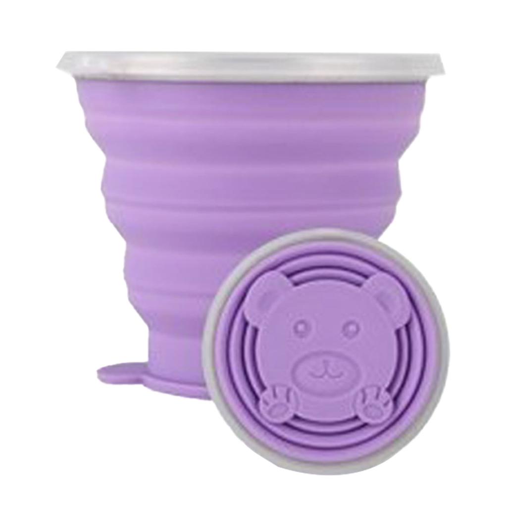 Silicone Foldable Water Cup Ultrathin Collapsible Travel Cup with Hand Strap for Outdoor Camping and Hiking Purple 270ml