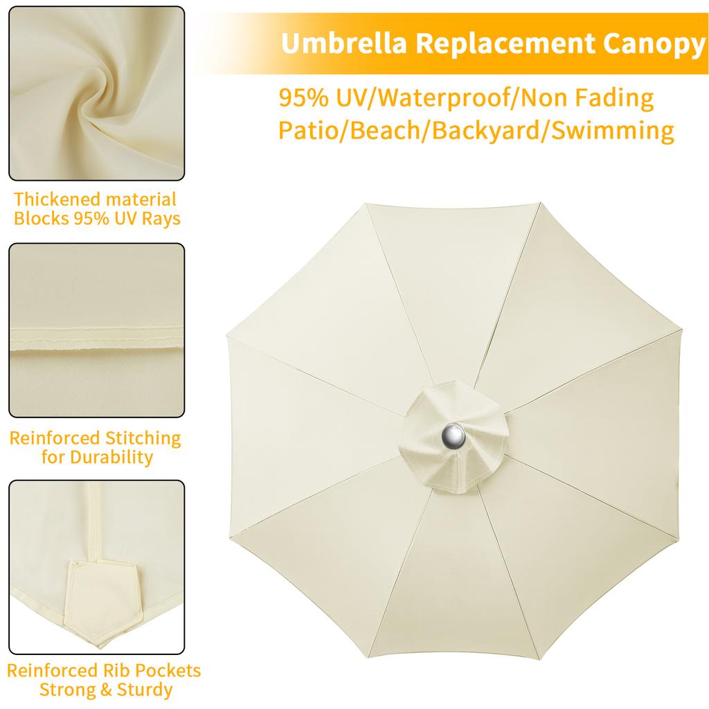 Waterproof Parasol Umbrella Cover Parasol Replacement Cloth Sun Shade Sail for 6/8Ribs Outdoor Patio Garden Parasol Canopy Cover