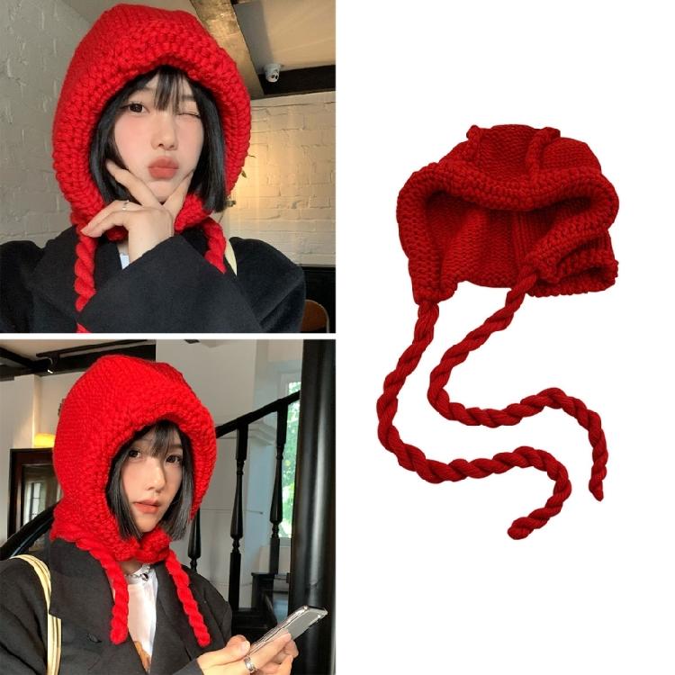 Oversized Unisex Knit Hooded with Neck Warmer Weaving Hat for Outdoor Activities and Street Fashion
