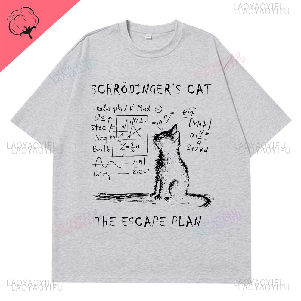 Schrodinger Cat Physics Quantum Mechanics Creative Print Summer Shortsleeved Streetwear T Shirt Streetwear Loose Casual Tshirt
