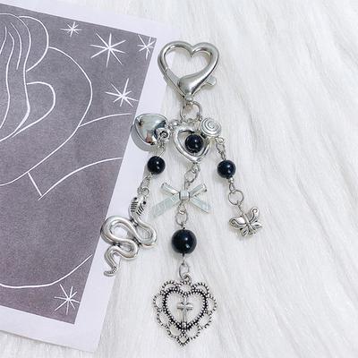 Y2K Punk Heart Snake Bow Pendant Keychain Personality Sweet Cool Beaded Keyring  Bag Charms Key Holder Gifts