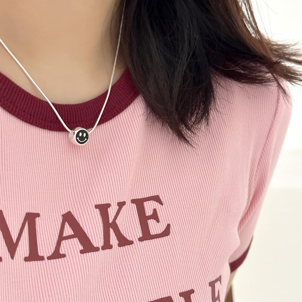 Wind Smile Colorful Dripping Trapezoidal Smiley Face Pendant Necklace Female Sweet Versatile Collarbone Chain